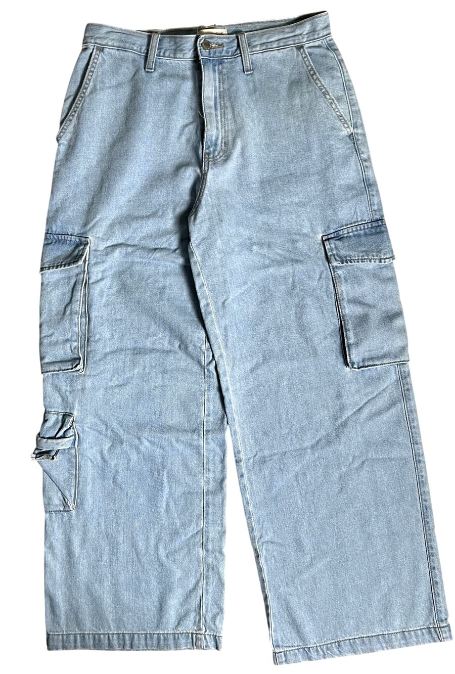 Universal Thread Pants Womens 10 Blue Cargo Straight Relaxed Fit Belted 30in